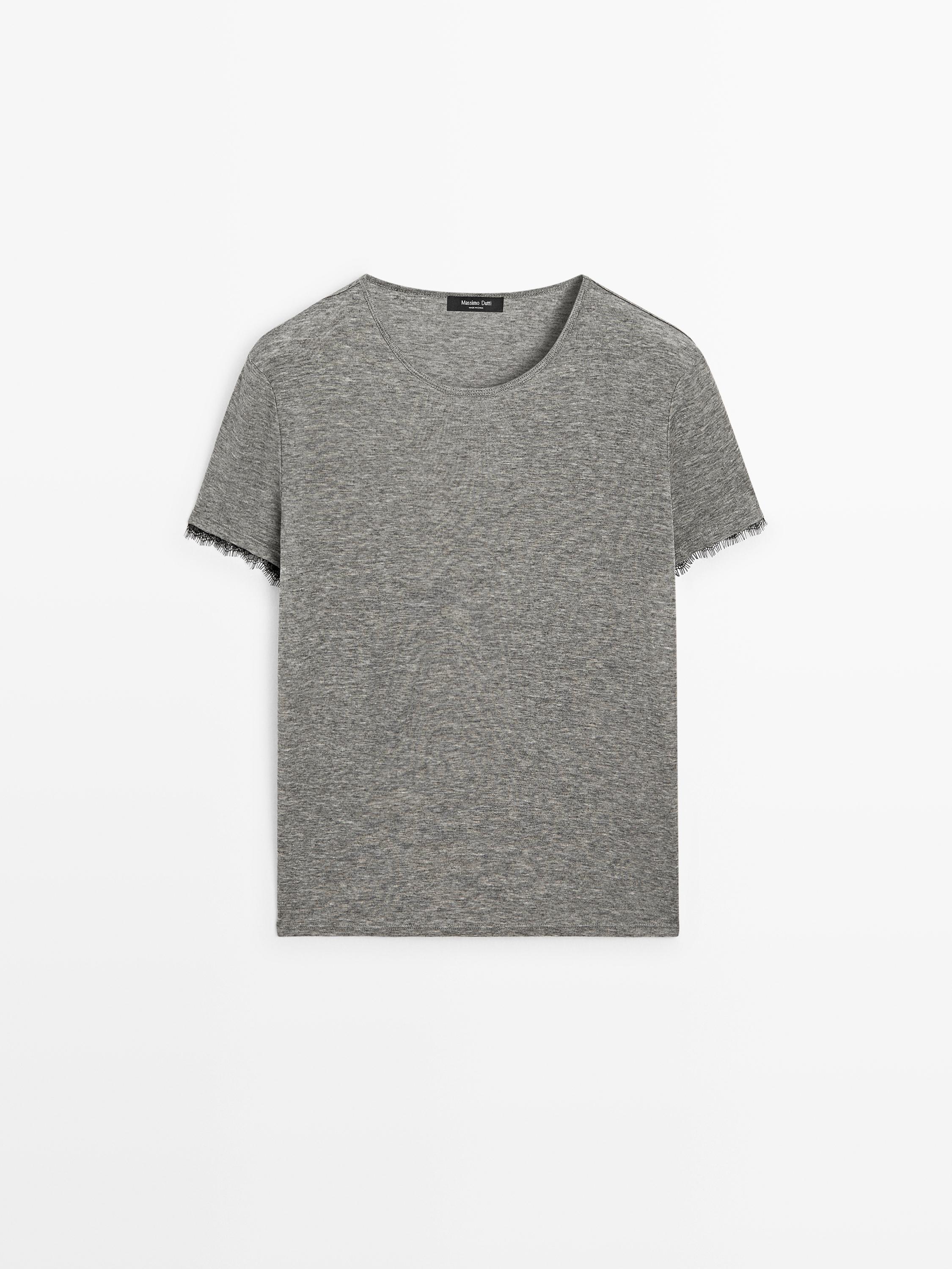 Lace detail wool T-shirt